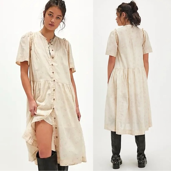 Free People Dainty Ethereal Cottage Bella Mae Midi Dress Vanilla Floral  Medium